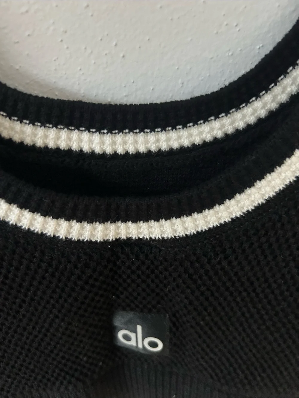 ALO Yoga Black Knit Crop Tank with White Stripe Trim